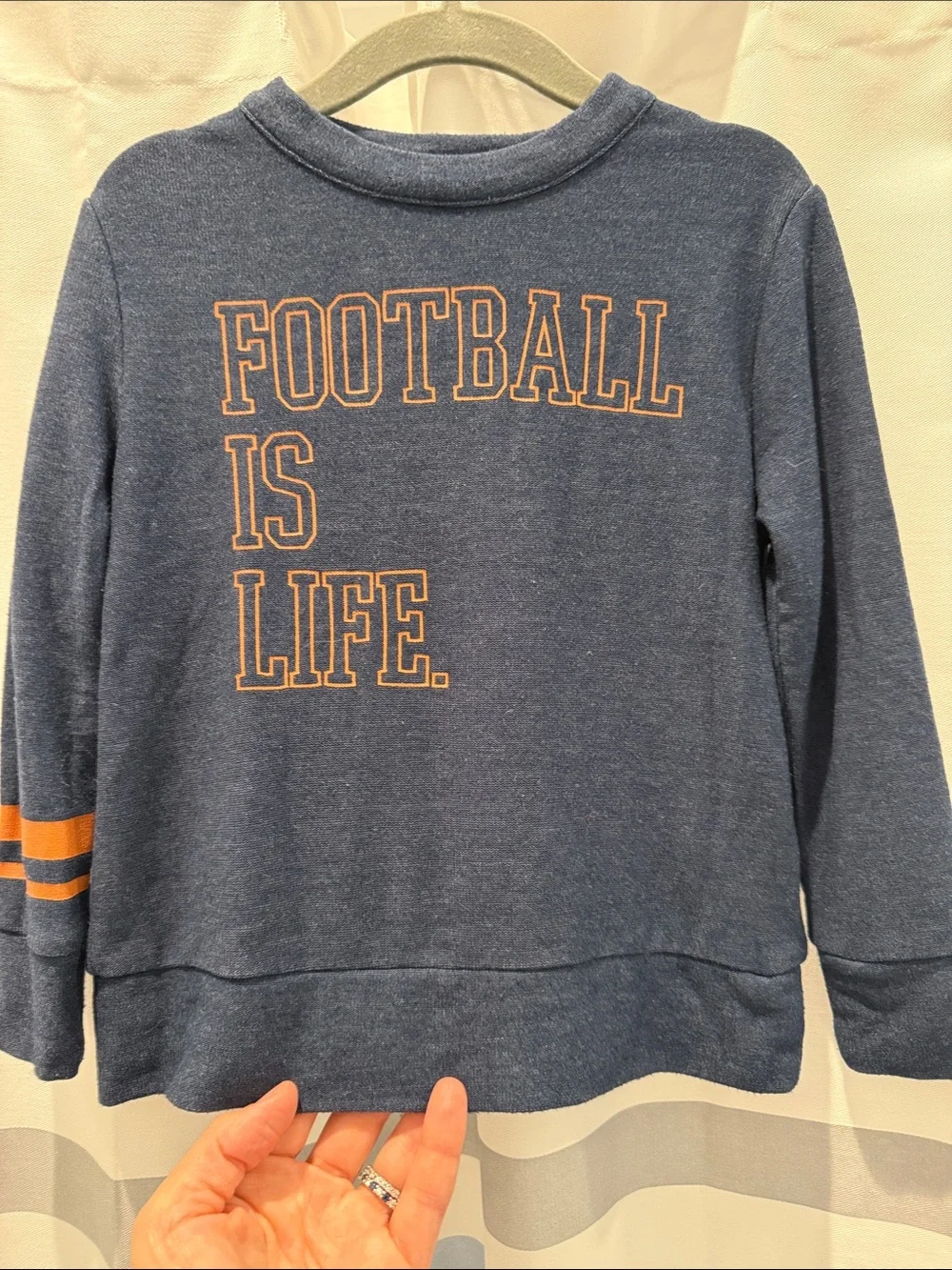 Chaser Kids Navy Lightweight Sweatshirt with Orange 'Football Is Life' Graphice